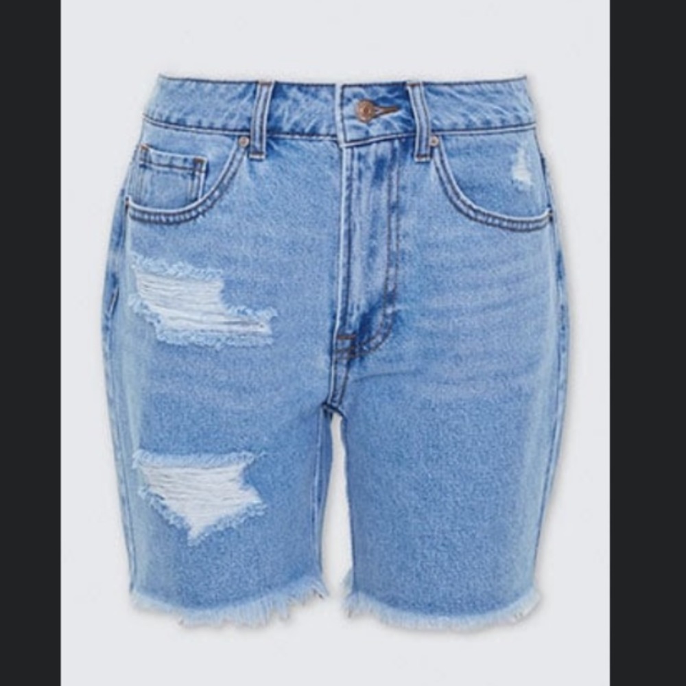 Distressed denim mom/ Bermuda shorts